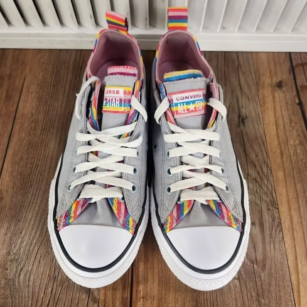 Converse CTAS Junior Sz 5 Gray Rainbow Layered Double Tongue Canvas Skate Shoes